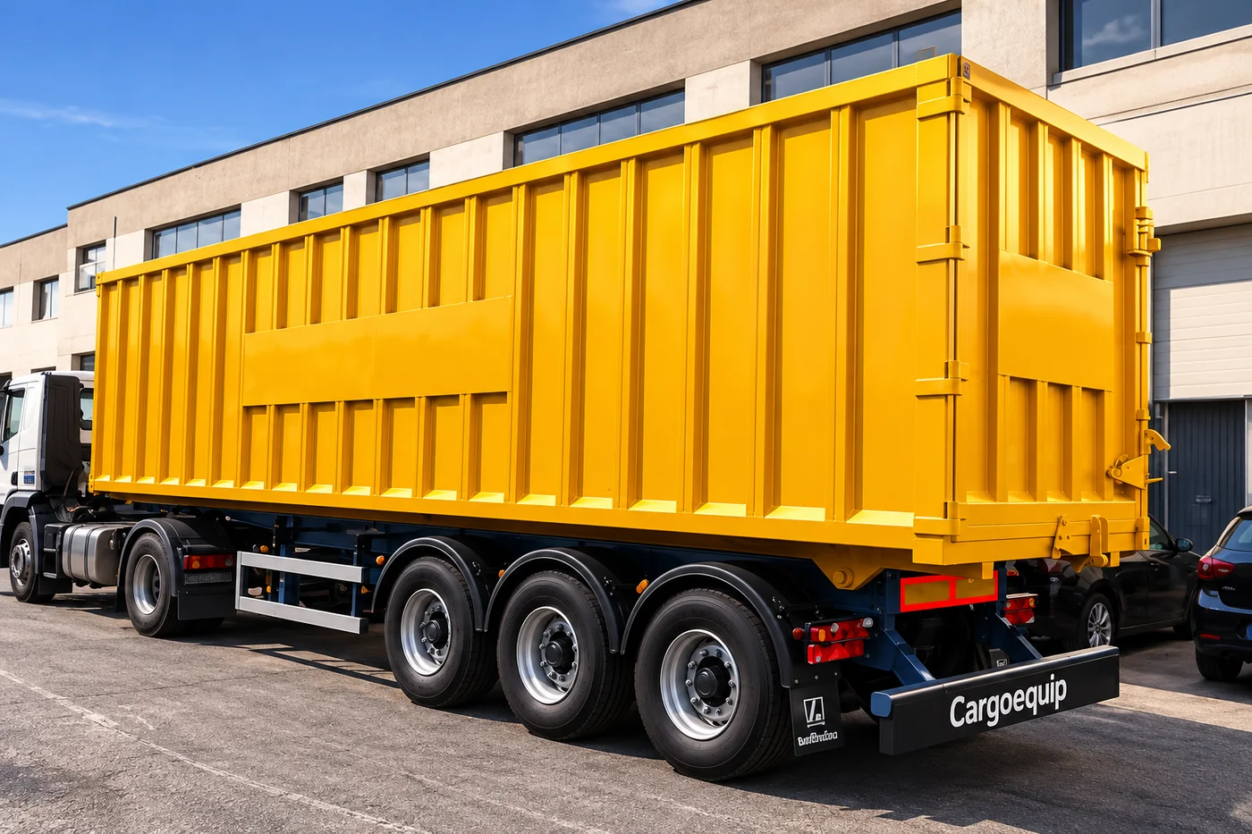 Semirremolque basculante verde Cargoequip para reciclaje, vista trasera